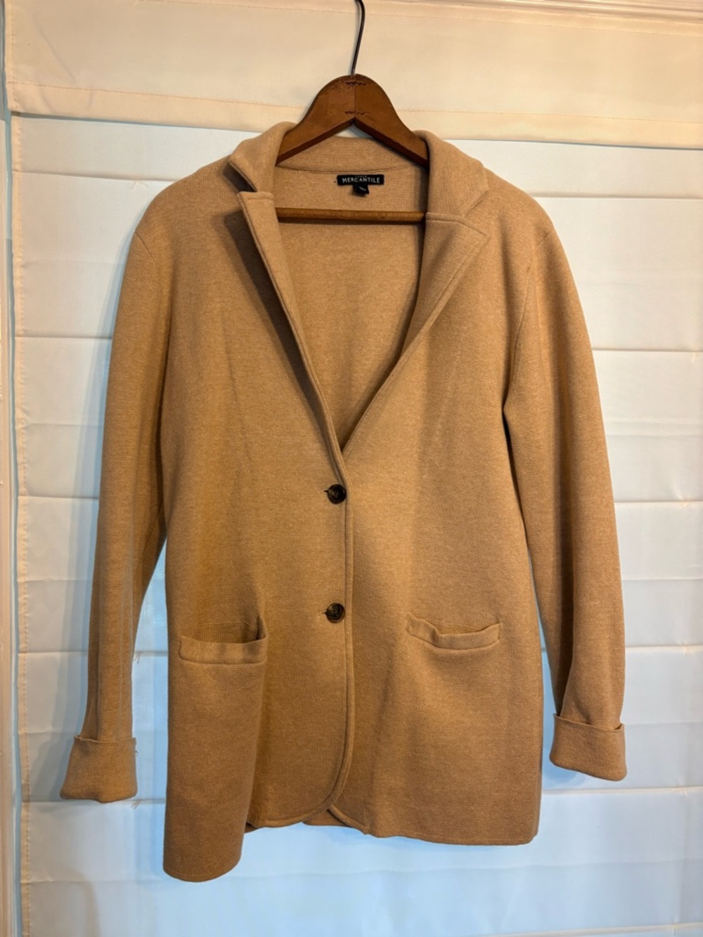 J. Crew Mercantile Camel Single-Breasted 100% Cotton Sweater Blazer